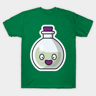 Potion Bottle with Cartoon Character Sticker vector illustration. Science object icon concept. Laughing cartoon with Potion sticker vector design. T-Shirt